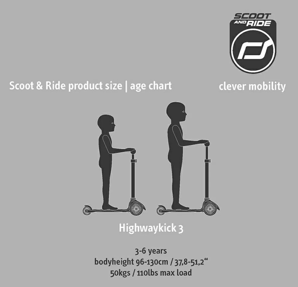 Løbehjul - Highwaykick 3 m. LED, Steel